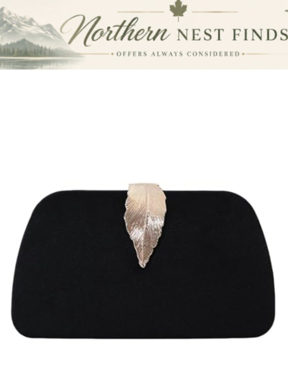 Evening Clutch Bag with Metallic Leaf Clasp and Removable Chain Strap